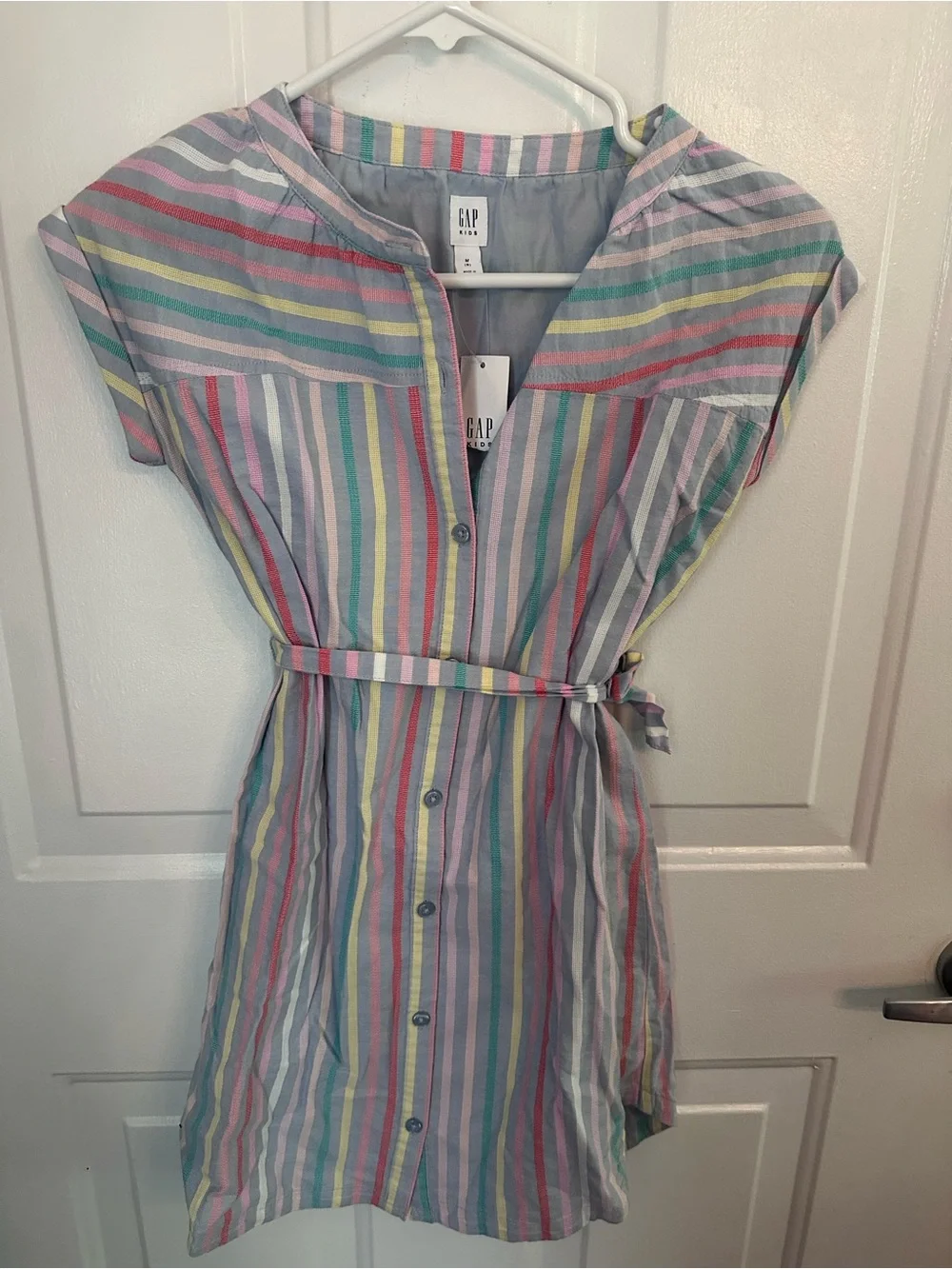 GAP Pastel Rainbow-Striped Belted Shirt Dress